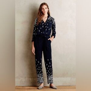 Anthropologie Lilka Navy Blue Floral Lakeshore Jumpsuit